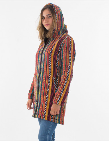 Manteau coton doublure polaire polyester zip et capuche