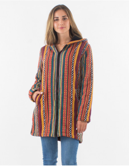 Manteau coton doublure polaire polyester zip et capuche