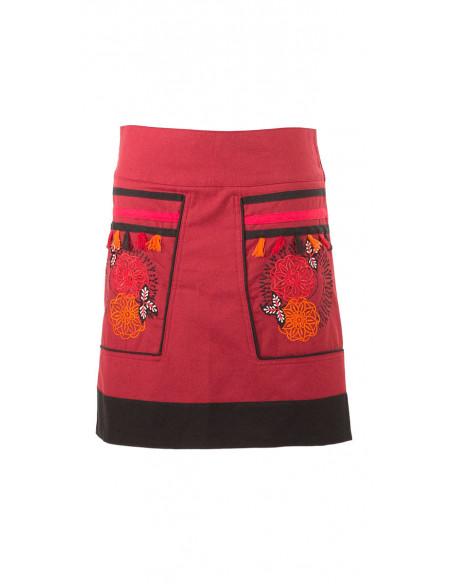 Cotton skirt with embroideries and pompoms