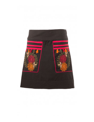 Cotton skirt with embroideries and pompoms