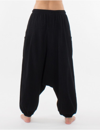 Cotton plain harem pants with pockets and elastic waist