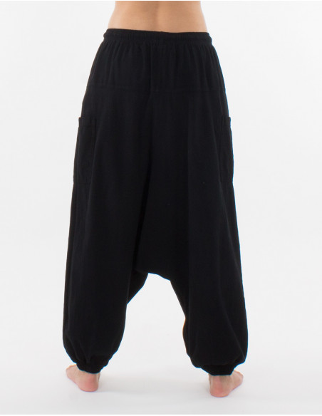 Cotton plain harem pants with pockets and elastic waist