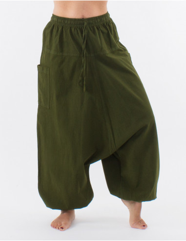Cotton plain harem pants with pockets and elastic waist