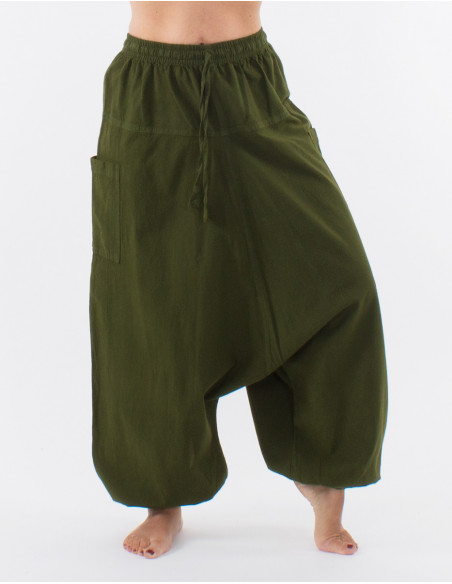 Cotton plain harem pants with pockets and elastic waist