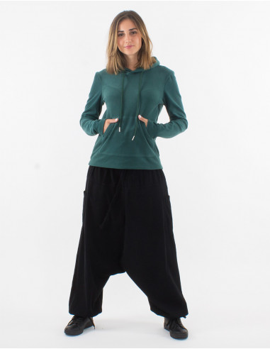 Cotton plain harem pants with pockets and elastic waist