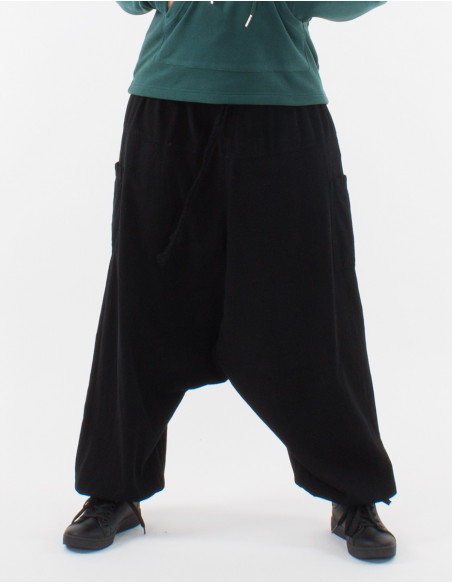 Cotton plain harem pants with pockets and elastic waist