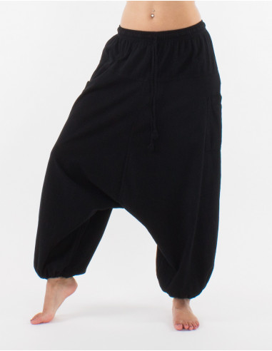 Cotton plain harem pants with pockets and elastic waist