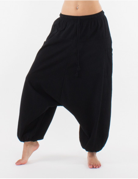 Cotton plain harem pants with pockets and elastic waist