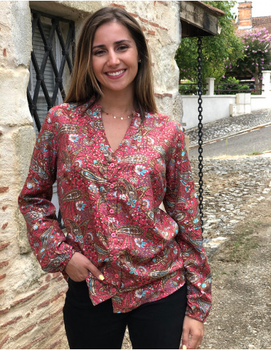 Polyester buttoned blouse with long sleeves and "golden cachemire" print