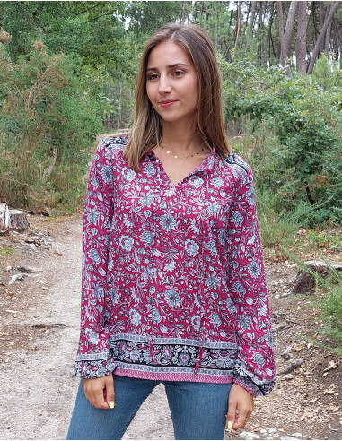 Polyester blouse with "pivoine" print