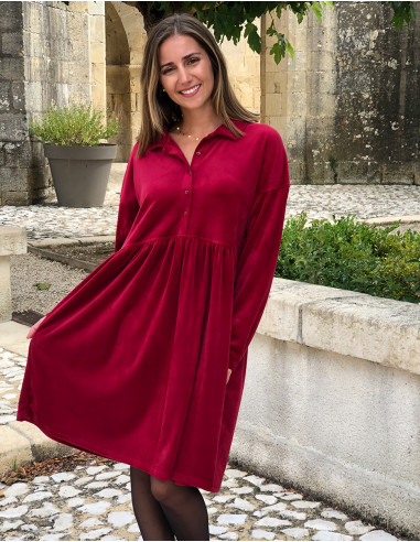 Robe courte manches longues velours ras