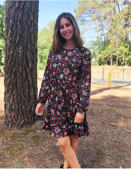 Knitted 95% polyester 5% elastane dress with "dahila" print