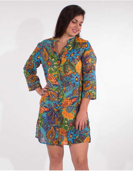 3/4 sleeves guava print cotton voile tunic