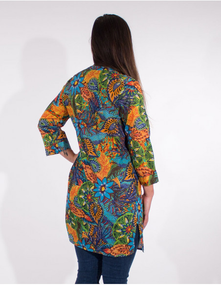 3/4 sleeves guava print cotton voile tunic