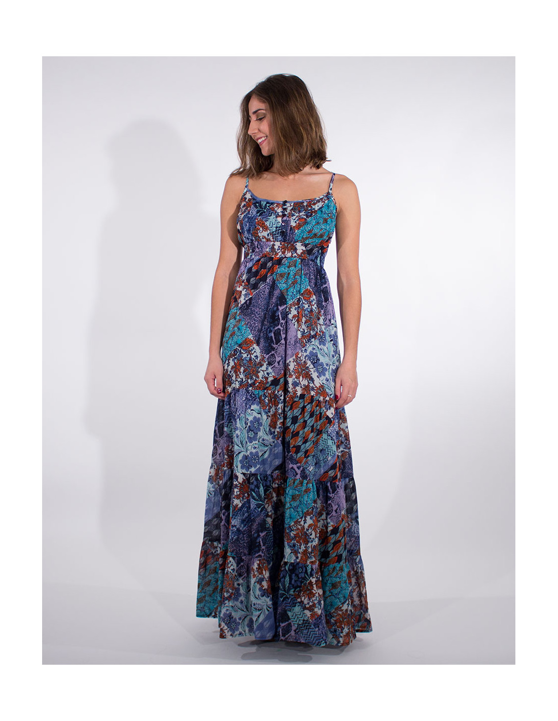 Long hania print cotton voile dress with lining