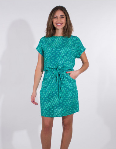 Robe Viscose Manches Courtes Imprimé Pao