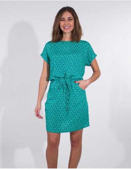 Robe Viscose Manches Courtes Imprimé Pao
