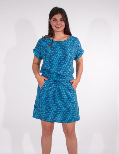 Peacock print short sleeves viscose dress