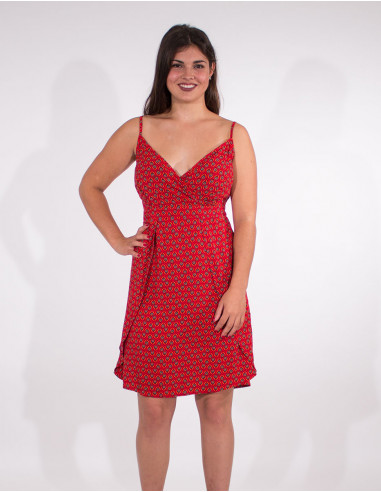 Feather print straps viscose dress