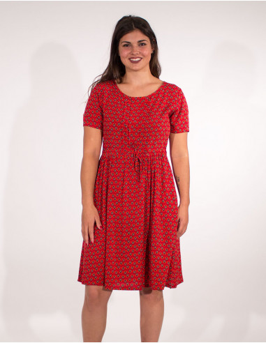 Short sleevesd viscose dress with feather print