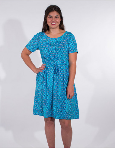 Short sleevesd viscose dress with feather print