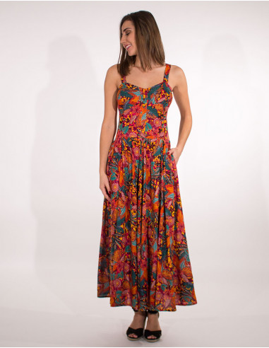 Long viscose dress with tindaya print