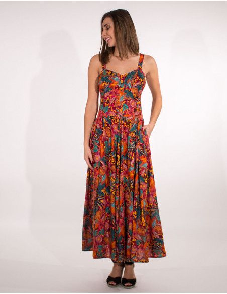 Long viscose dress with tindaya print