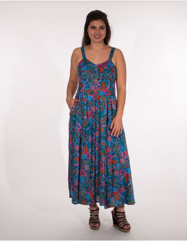 Long viscose dress with tindaya print