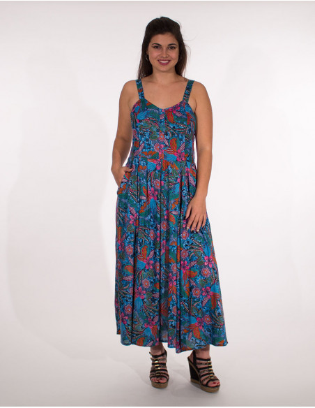 Long viscose dress with tindaya print