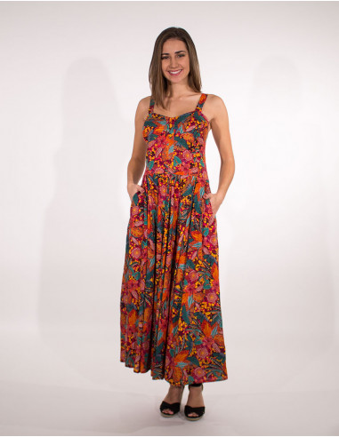 Long viscose dress with tindaya print
