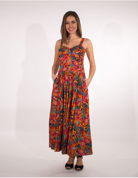 Long viscose dress with tindaya print