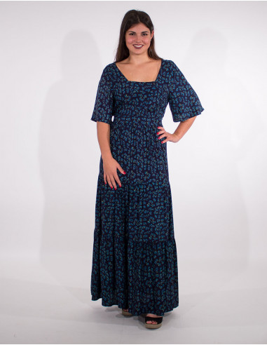 Robe Longue Viscose Manches Courtes Impr