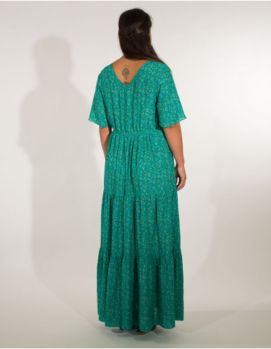 Robe Longue Viscose Manches Courtes Impr