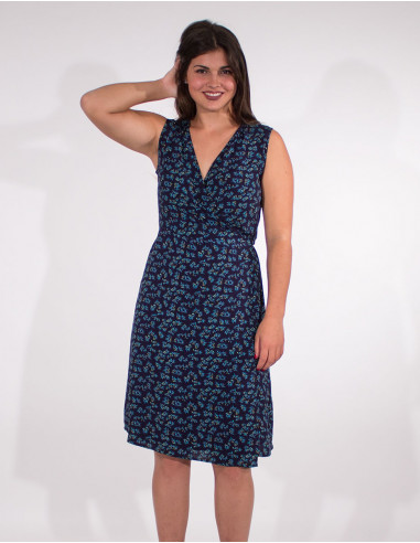 Viscose sleeveless wrap around dress in eclat print