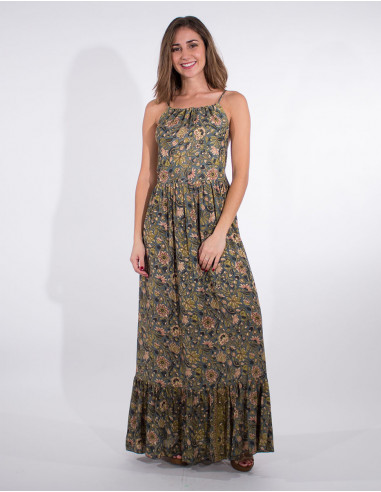 Long polyester dress with golf print sari straps