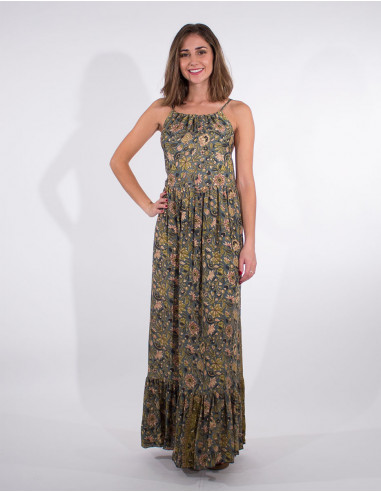 Long polyester dress with golf print sari straps