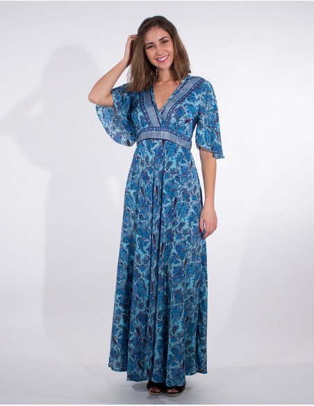 Long polyester short sleeves dress babou print