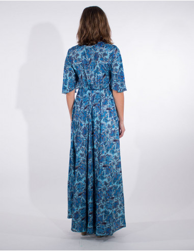 Long polyester short sleeves dress babou print