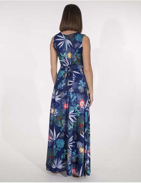 Long knitted dress 95% polyester 5% elastane printed hibiscus