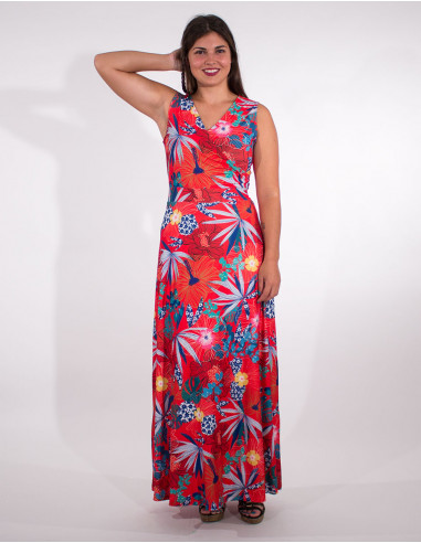 Long knitted dress 95% polyester 5% elastane printed hibiscus