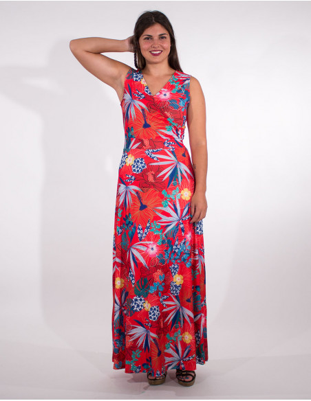 Long knitted dress 95% polyester 5% elastane printed hibiscus
