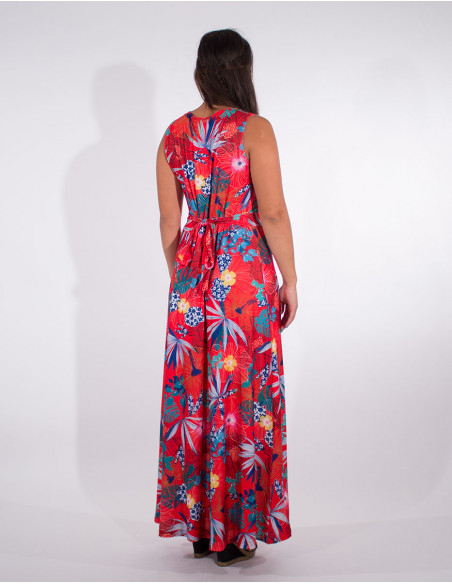 Long knitted dress 95% polyester 5% elastane printed hibiscus