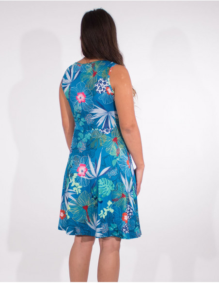 Hibiscus print 95% polyester 5% elastane knitted dress