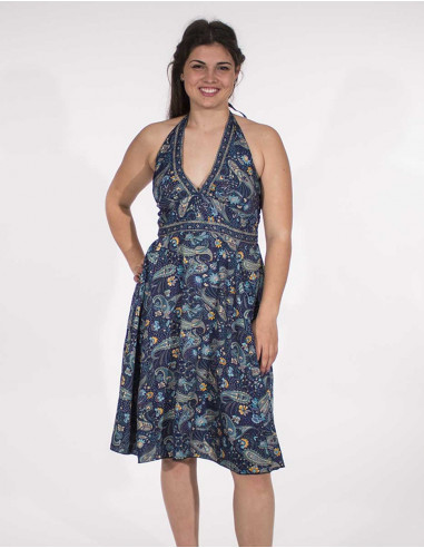 Sari bare-back polyester short dress