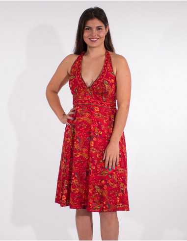 Sari bare-back polyester short dress