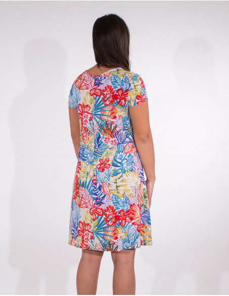 Paradise print short sleevesd short sleeves knitted dress 96% polyester 4% elasthan