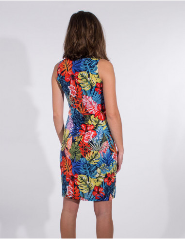 Paradise print sleeveless 96% polyester 4% elastane knitted dress