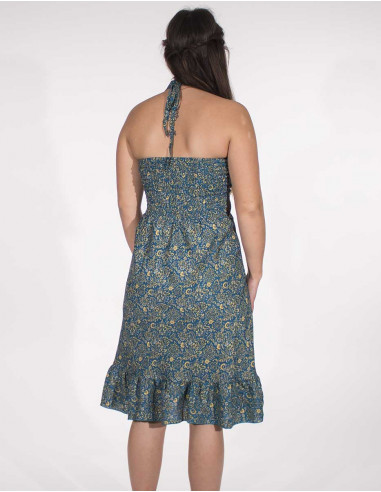 Sari bare-back polyester short dress