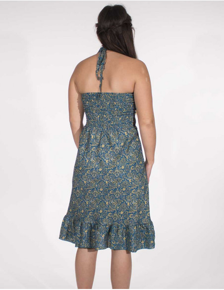 Sari bare-back polyester short dress