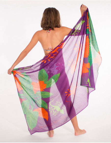 Pareo Coton Imprime Reunion Hibiscus x10 pces